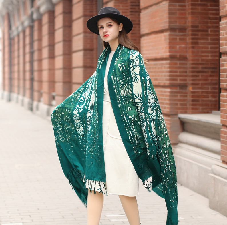 Anyyou 100% Pure Merino Wool Green Poncho Winter Large Scarf Pashmina Shawl Bandana Neck Wrap For Women