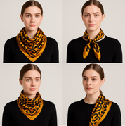 Anyyou Fashion Premium Satin Square Scarf – Gold Black Silk-Feel Neckwrap for Women