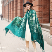 Anyyou 100% Pure Merino Wool Green Poncho Winter Large Scarf Pashmina Shawl Bandana Neck Wrap For Women