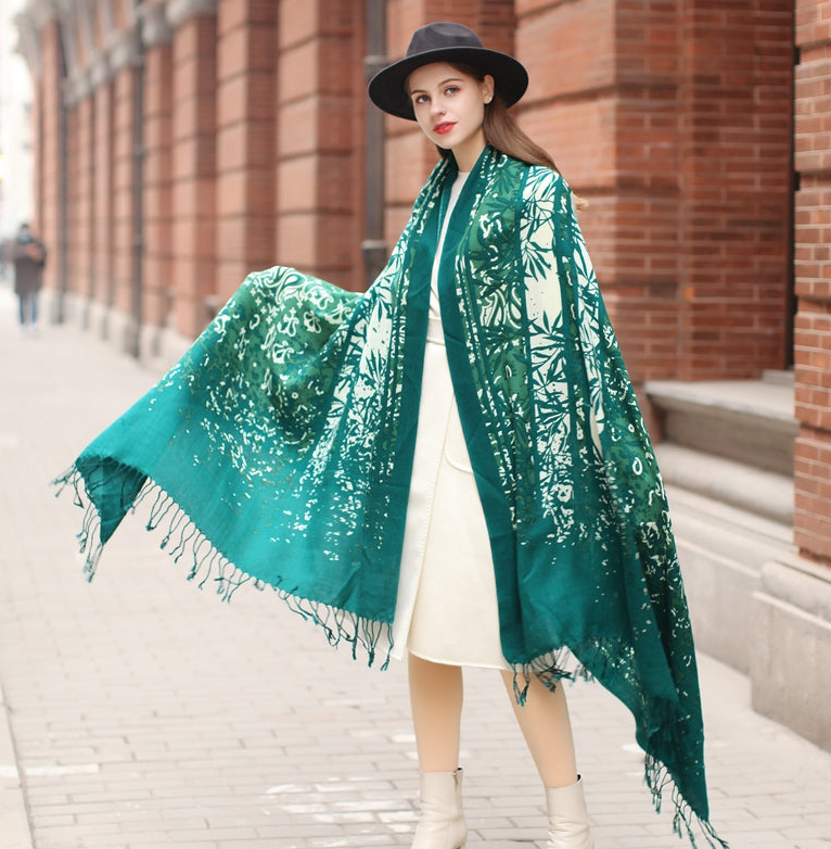 Anyyou 100% Pure Merino Wool Green Poncho Winter Large Scarf Pashmina Shawl Bandana Neck Wrap For Women