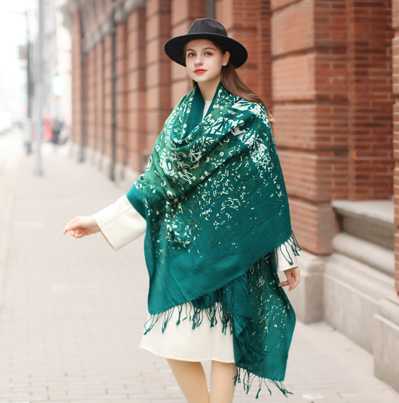 Anyyou 100% Pure Merino Wool Green Poncho Winter Large Scarf Pashmina Shawl Bandana Neck Wrap For Women