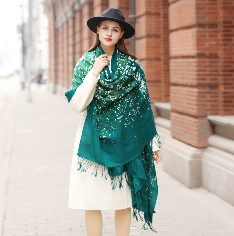 Anyyou 100% Pure Merino Wool Green Poncho Winter Large Scarf Pashmina Shawl Bandana Neck Wrap For Women