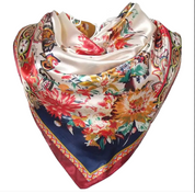Anyyou Fashion Premium Satin Square Scarf – Red Beige Silk-Feel Neckwrap for Women