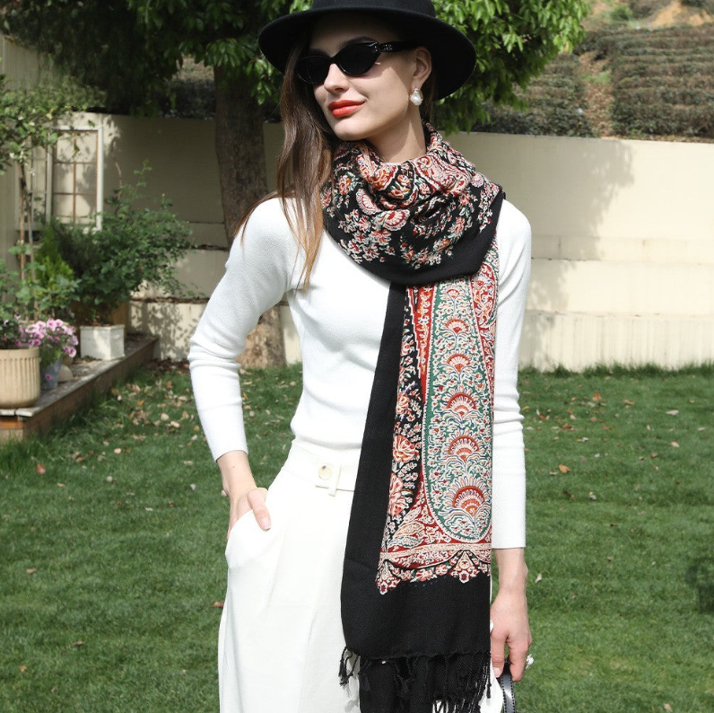 Anyyou 100% Pure Merino Wool Pink Poncho Winter Large Scarf Pashmina Shawl Bandana Neck Wrap For Women