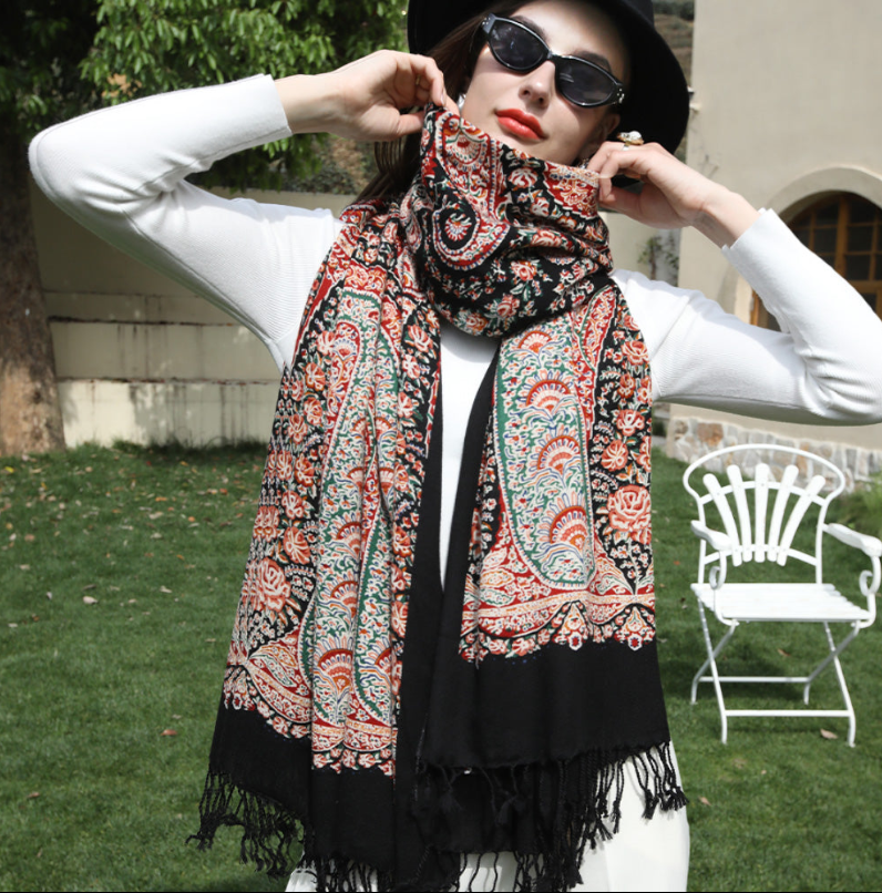 Anyyou 100% Pure Merino Wool Pink Poncho Winter Large Scarf Pashmina Shawl Bandana Neck Wrap For Women