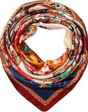 Anyyou Fashion Premium Satin Square Scarf – Red Beige Silk-Feel Neckwrap for Women