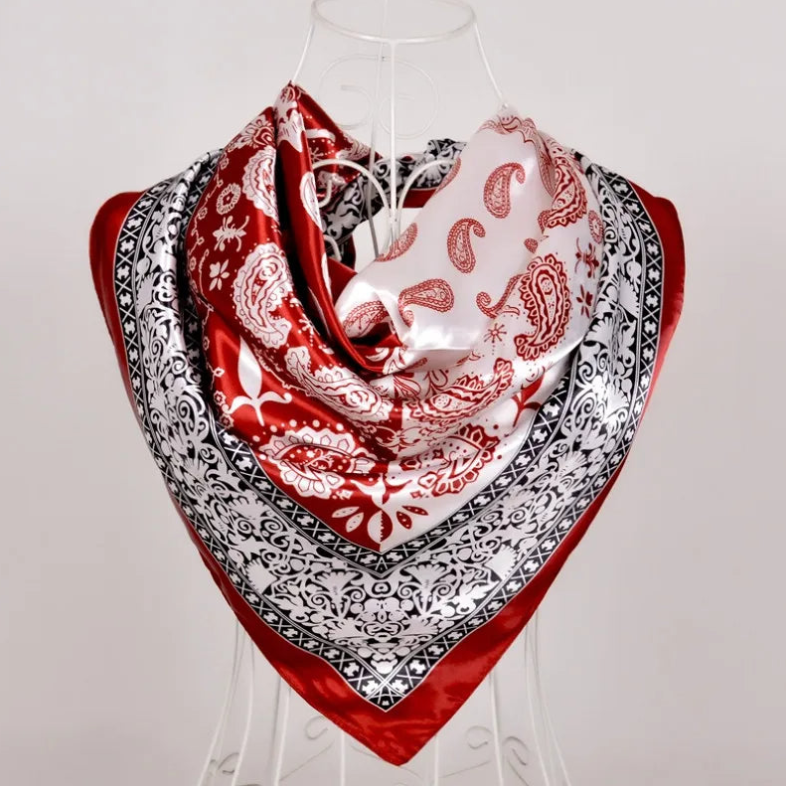 Anyyou Fashion Premium Satin Square Scarf – Wine Red Silk-Feel Neckwrap for Women