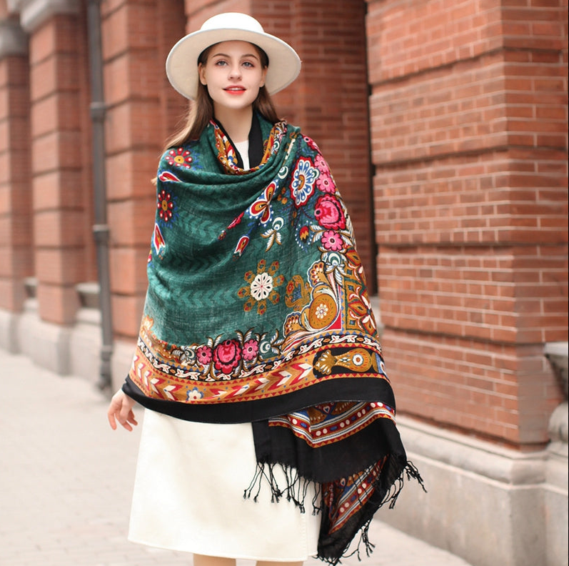 Anyyou 100% Pure Merino Wool Multicolor Poncho Winter Large Scarf Pashmina Shawl Bandana Neck Wrap For Women