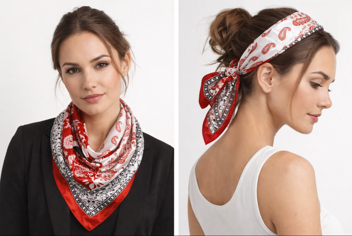 Anyyou Fashion Premium Satin Square Scarf – Wine Red Silk-Feel Neckwrap for Women