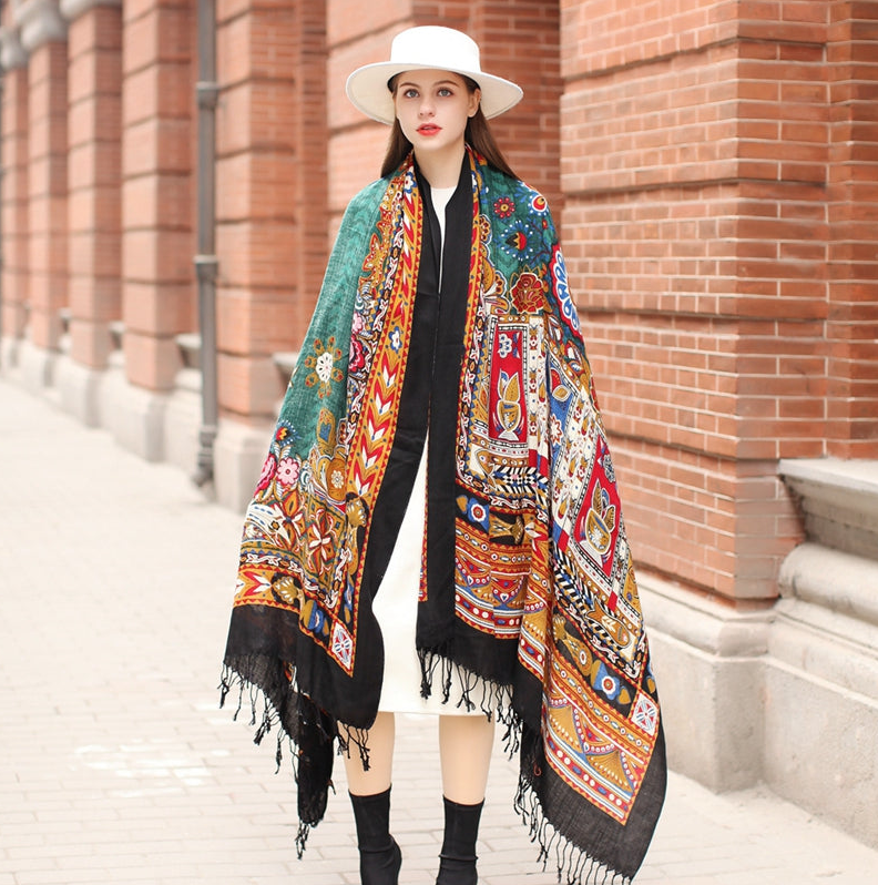 Anyyou 100% Pure Merino Wool Multicolor Poncho Winter Large Scarf Pashmina Shawl Bandana Neck Wrap For Women