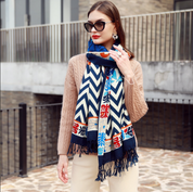 Anyyou 100% Merino Wool Blue Chevron Neck Wrap Silk Satin Large Winter Scarf Pashmina Shawl Bandana Perfect For Women Ladies Fashion Style