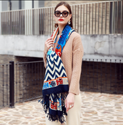 Anyyou 100% Merino Wool Blue Chevron Neck Wrap Silk Satin Large Winter Scarf Pashmina Shawl Bandana Perfect For Women Ladies Fashion Style