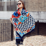 Anyyou 100% Merino Wool Blue Chevron Neck Wrap Silk Satin Large Winter Scarf Pashmina Shawl Bandana Perfect For Women Ladies Fashion Style