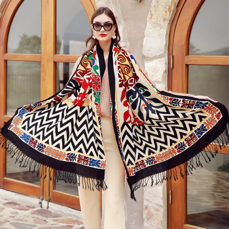 Anyyou 100% Merino Wool Black Beige Garden Neck Wrap Silk Satin Large Winter Scarf Pashmina Shawl Bandana Perfect For Women Ladies Fashion Style