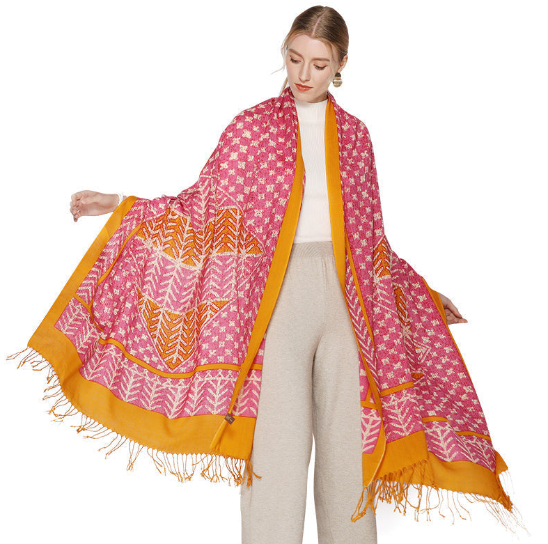 Anyyou 100% Pure Merino Wool Rose Pink Poncho Winter Large Scarf Pashmina Shawl Bandana Neck Wrap For Women