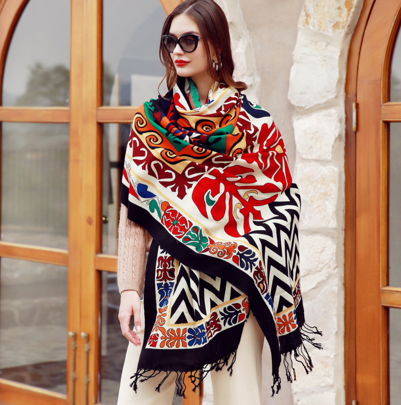 Anyyou 100% Merino Wool Black Beige Garden Neck Wrap Silk Satin Large Winter Scarf Pashmina Shawl Bandana Perfect For Women Ladies Fashion Style