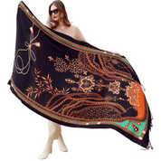 Anyyou 100% Merino Wool Brown Ancient Elegance Silk Satin Large Winter Scarf Pashmina Shawl Bandana Perfect For Women Ladies Fashion Style