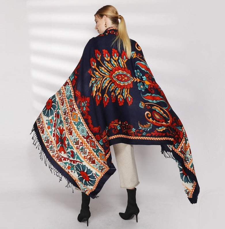 Anyyou 100% Pure Merino Wool Rose Red Poncho Winter Large Scarf Pashmina Shawl Bandana Neck Wrap For Women