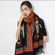 Anyyou 100% Merino Wool Black and Pattern Cross Neck Wrap Silk Satin Large Winter Scarf Pashmina Shawl Bandana Perfect for Women Ladies Fashion Style