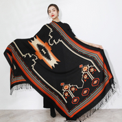 Anyyou 100% Merino Wool Black and Pattern Cross Neck Wrap Silk Satin Large Winter Scarf Pashmina Shawl Bandana Perfect for Women Ladies Fashion Style