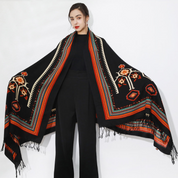 Anyyou 100% Merino Wool Black and Pattern Cross Neck Wrap Silk Satin Large Winter Scarf Pashmina Shawl Bandana Perfect for Women Ladies Fashion Style
