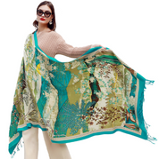 Anyyou 100% Merino Wool Green Neck Wrap Silk Satin Large Winter Scarf Pashmina Shawl Bandana Perfect For Women Ladies Fashion Style