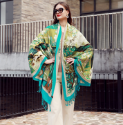 Anyyou 100% Merino Wool Green Neck Wrap Silk Satin Large Winter Scarf Pashmina Shawl Bandana Perfect For Women Ladies Fashion Style