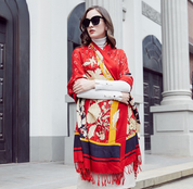 Anyyou 100% Pure Merino Wool Apple Red Poncho Winter Large Scarf Pashmina Shawl Bandana Neck Wrap For Women