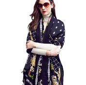 Anyyou 100% Pure Merino Wool Black Netting Pattern Stylish Poncho Winter Large Scarf With Trendy Pashmina Shawl Bandana  For Womenfashion Design