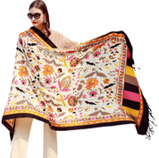 Anyyou 100% Merino Wool Beige Neck Wrap Silk Satin Large Winter Scarf Pashmina Shawl Bandana Perfect For Women Ladies Fashion Style