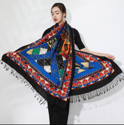 Anyyou 100% Merino Wool Blue Multi-Color Patterns Silk Satin Large Winter Scarf Pashmina Shawl Bandana Perfect For Women Ladies Fashion Style