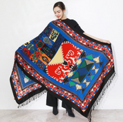 Anyyou 100% Merino Wool Blue Multi-Color Patterns Silk Satin Large Winter Scarf Pashmina Shawl Bandana Perfect For Women Ladies Fashion Style