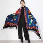 Anyyou 100% Merino Wool Blue Multi-Color Patterns Silk Satin Large Winter Scarf Pashmina Shawl Bandana Perfect For Women Ladies Fashion Style