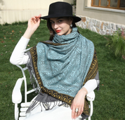 Anyyou 100% Pure Merino Wool Sky Blue Poncho Winter Large Scarf Pashmina Shawl Bandana Neck Wrap For Women