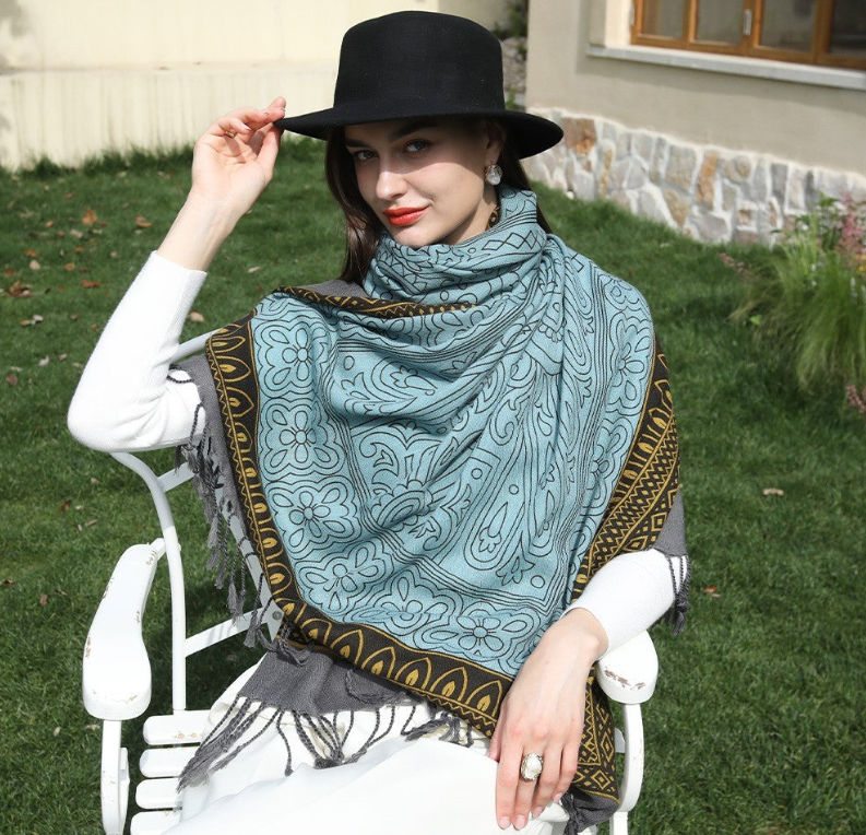 Anyyou 100% Pure Merino Wool Sky Blue Poncho Winter Large Scarf Pashmina Shawl Bandana Neck Wrap For Women