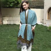 Anyyou 100% Pure Merino Wool Sky Blue Poncho Winter Large Scarf Pashmina Shawl Bandana Neck Wrap For Women