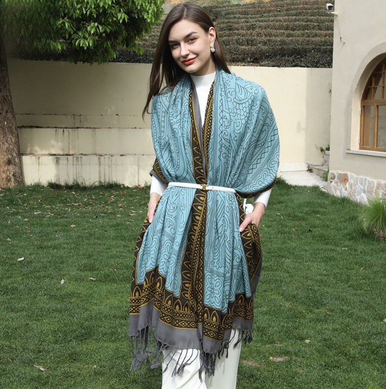 Anyyou 100% Pure Merino Wool Sky Blue Poncho Winter Large Scarf Pashmina Shawl Bandana Neck Wrap For Women