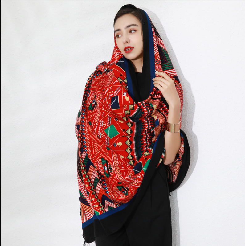 Anyyou 100% Merino Wool Red Neck Wrap Silk Satin Large Winter Scarf Pashmina Shawl Bandana Perfect For Women Ladies Fashion Style
