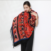 Anyyou 100% Merino Wool Red Neck Wrap Silk Satin Large Winter Scarf Pashmina Shawl Bandana Perfect For Women Ladies Fashion Style
