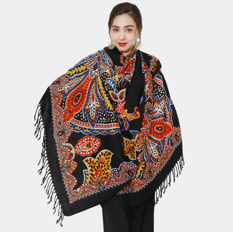 Anyyou 100% Merino Wool Black Neck Wrap Silk Satin Large Winter Scarf Pashmina Shawl Bandana Perfect For Women Ladies Fashion Style