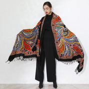 Anyyou 100% Merino Wool Black Neck Wrap Silk Satin Large Winter Scarf Pashmina Shawl Bandana Perfect For Women Ladies Fashion Style