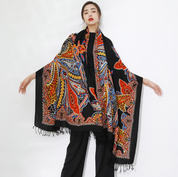Anyyou 100% Merino Wool Black Neck Wrap Silk Satin Large Winter Scarf Pashmina Shawl Bandana Perfect For Women Ladies Fashion Style