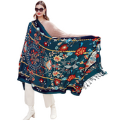 Anyyou 100% Merino Wool Navy Blue Patterns  Silk Satin Large Winter Scarf Pashmina Shawl Bandana Perfect For Women Ladies Fashion Style