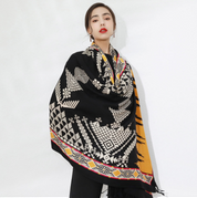 Anyyou 100% Merino Wool Yellow Buildings  Silk Satin Large Winter Scarf Pashmina Shawl Bandana Perfect For Women Ladies Fashion Style