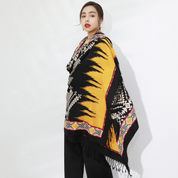 Anyyou 100% Merino Wool Yellow Buildings  Silk Satin Large Winter Scarf Pashmina Shawl Bandana Perfect For Women Ladies Fashion Style