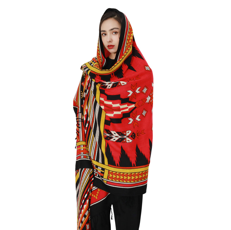 Anyyou 100% Merino Wool Red Native West  Silk Satin Large Winter Scarf Pashmina Shawl Bandana Perfect For Women Ladies Fashion Style