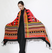 Anyyou 100% Merino Wool Red Native West  Silk Satin Large Winter Scarf Pashmina Shawl Bandana Perfect For Women Ladies Fashion Style