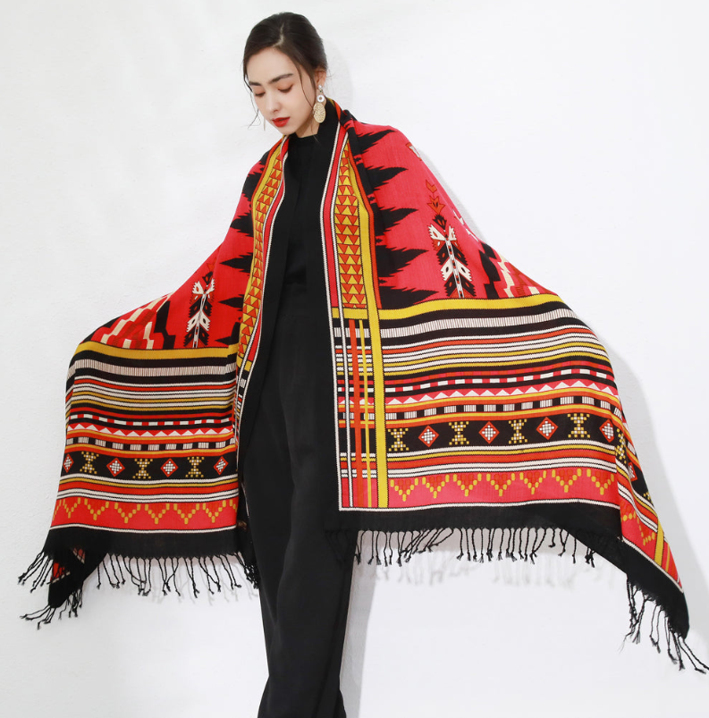 Anyyou 100% Merino Wool Red Native West  Silk Satin Large Winter Scarf Pashmina Shawl Bandana Perfect For Women Ladies Fashion Style
