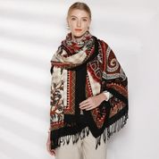 Anyyou 100% Merino Wool Black Dark Brown Symbolic Patterns Silk Satin Large Winter Scarf Pashmina Shawl Bandana Perfect For Women Ladies Fashion Style