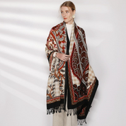 Anyyou 100% Merino Wool Black Dark Brown Symbolic Patterns Silk Satin Large Winter Scarf Pashmina Shawl Bandana Perfect For Women Ladies Fashion Style